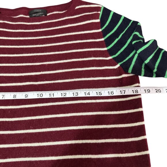 J. Crew Womens Burgundy/Green Cashmere 3/4 Sleeve Striped Round Neck Size S - Picture 5 of 7